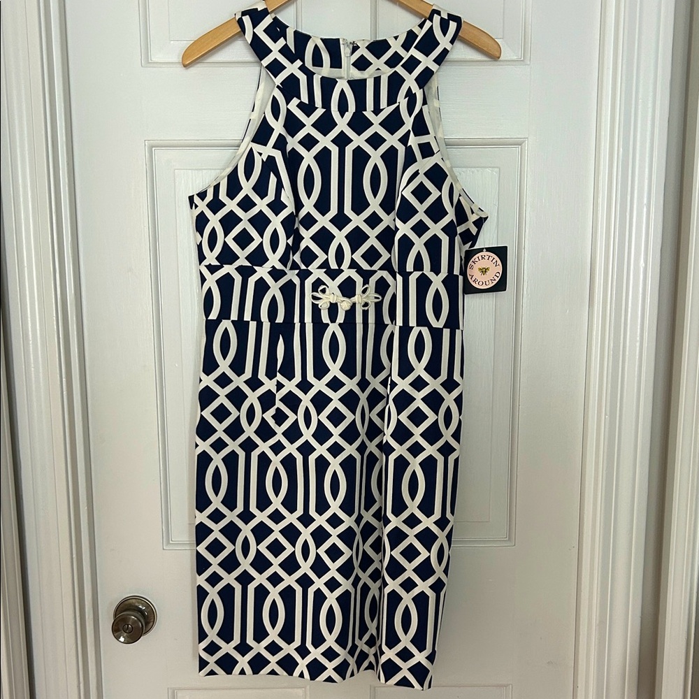 NWT Skirtin Around Navy and White Patterned Dress